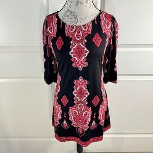 INC International Concepts Black and Pink Print Tunic Top Medium
